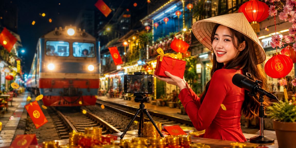 Phụ nữ Hà Nội đội nón lá cầm phong bao đỏ – hình ảnh lễ hội truyền thống Việt Nam kết hợp bonus a8858